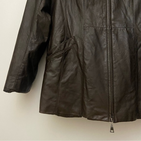 Danier Brown Leather Collared Zip Up Jacket - Picture 4 of 11